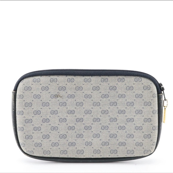 GUCCI Zip Pouch in Navy Blue Micro GG Canvas and Leather - Picture 2 of 6